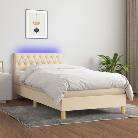 Sommier tapissier avec matelas et LED Lit adulte Contemporain Crème 90x200 cm Tissu 31963 (1/5)