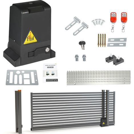 Jiubiaz Ouvre-Porte Coulissant 370W jusqu’à 800 kg, Moteur Portail Électrique avec 2 clés et télécommande, Automatisme de Portail - Noir