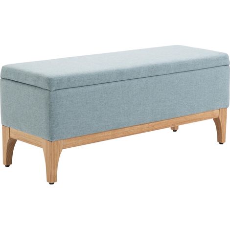 Banc de rangement rembourré en tissu, style nordique — 110 x 39 x 45 cm (H) — Bleu clair avec assise confortable et rangement intérieur idéal pour salon, chambre à coucher ou bureau (1/5)
