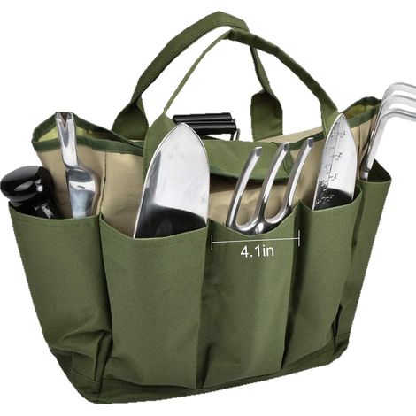 Lot de 2 Sacs à Outils de Jardinage en Tissu Oxford 600D - 48 x 18 x 30 cm - Imperméables et Durables - Pour Jardinage et Entretien de Pelouse - Vert (1/5)