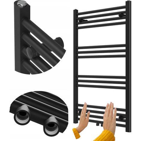 Radiateur Salle de Bain Échelle Granitan Raven 100x60cm Noir 463W avec Connexion Centrale et électrique (1/5)
