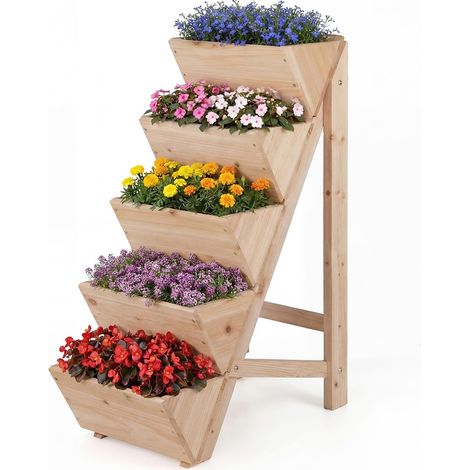 COSTWAY Fioriera In Legno Fioriera Da Giardino A 5/8 Livelli Verticale A Forma Di V Orto Rialzato Da Esterno Letto Per Orto Rialzato Scaffale Per Piante Aiuol (1/5)