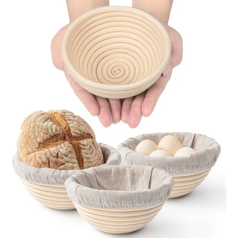 Panier banneton : lot de 4 de 12,5 cm, bol de fermentation pour pain au levain - sac de rangement en lin inclus, mini panier de fermentation pour les amateurs de boulangerie maison (1/5)