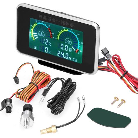 Digitales 4-in-1-Instrument für Pkw, Lkw, SUVs und Wohnmobile: Öldruck, Spannung, Wassertemperatur, Tankanzeige. Universelles 9-36-V-Instrument.