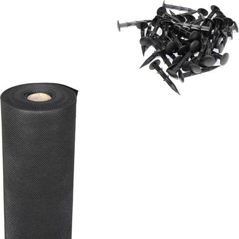 10 m de toison de désherbage 165 g/m² toison de jardinage 150 clous de sol (1/4)