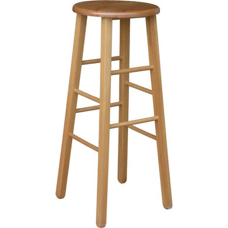 Holzhocker mit runder Sitzhöhe 80 cm in hellem Walnussholz mit geraden Beinen (1/5)
