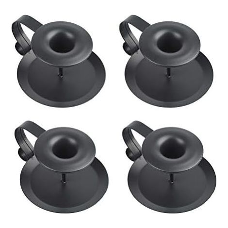 CSPARKV 11x6cm 4 Pieces Vintage Black Metal Candle Holders, Candlestick Holders with Handle and Tray Table Decoration for Hotel, Restaurant and Hall
