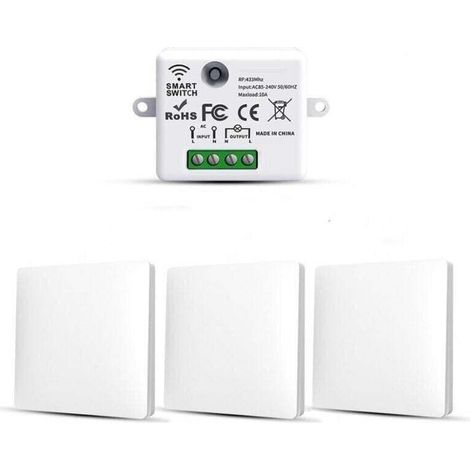 RF433 Confezione da 3 interruttori della luce wireless, wireless con trasmettitore e ricevitore, controller 10A 240V --Crezuo
