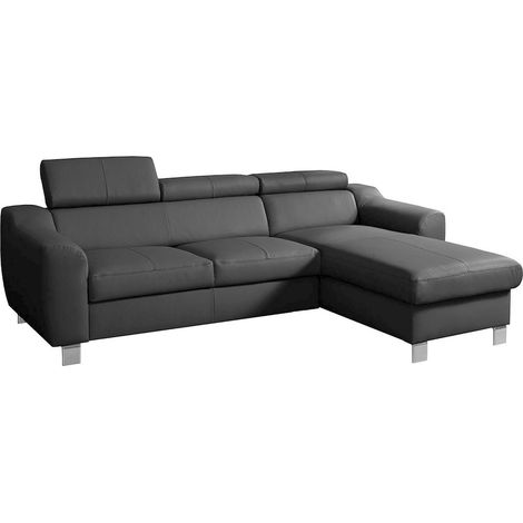 Canapé d'angle en cuir italien de luxe 5 places ASTRA, gris foncé, angle droit (1/5)