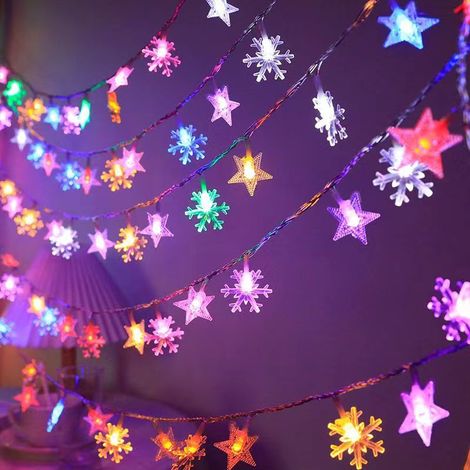 Solare LED-Lichterkette für außen, 22 m, 200 LEDs, 8 Blinkmodi, Dekoration für Weihnachten, Feiern und Camping, mehrfarbige Sterne und Schneeflocken-lsw