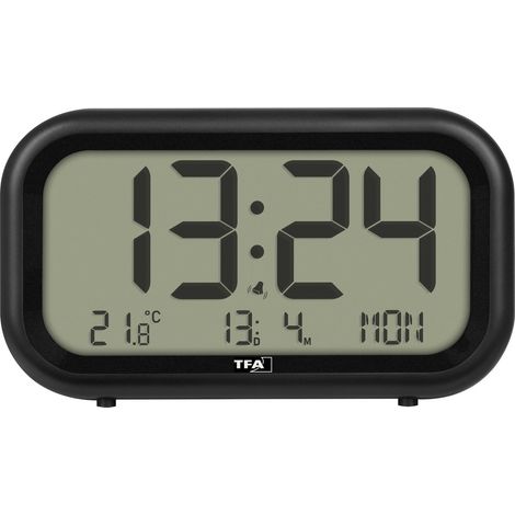 TFA Dostmann 60.2052.01 à quartz Réveil noir Heures de réveil 1 grand écran, sonnerie de réveil très