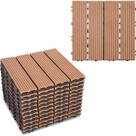 Dalles de terrasse WPC - 30 x 30 cm - Dalles de terrasse en WPC - Résistant aux intempéries - Avec fonction drainage, planches de terrasse pour balcon, terrasse - 33 pièces/3 m² - Marron (1/5)