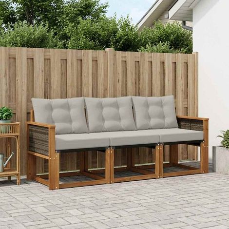 vidaXL Outdoor-Sofagarnitur mit Kissen 3 pcs Natürlich und Hellgrau (1/5)