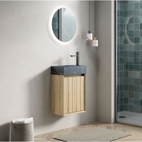 Hängender Waschtischunterschrank 40x22x58 cm aus schwarzem Marmor mit Stauraum (1/5)