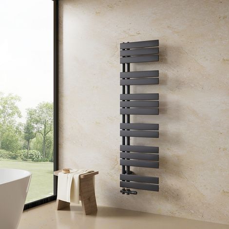 Heilmetz Sèche-serviette eau chaude Radiateur sèche-serviettes eau chaude, Plates Ouverture Latérale, Anthracite 1385x400mm 598W
