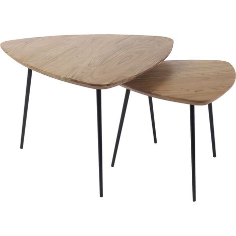 Tables basses gigognes bois massif et métal noir (lot de 2) STONES (1/5)