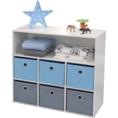 Mobilier enfant 6 paniers 1 niche Bleu Gris Joyeux (1/3)