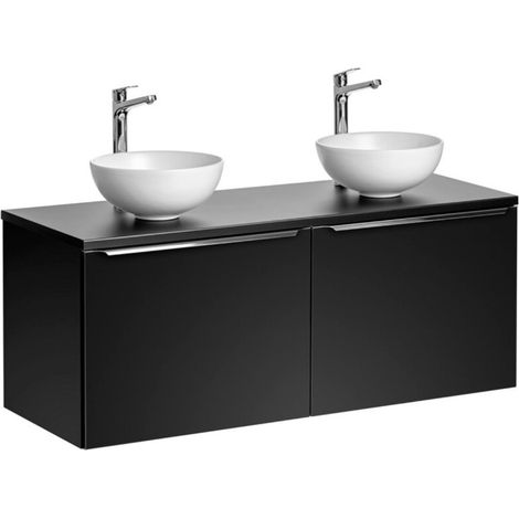 Set da bagno VANTA: mobile sottolavabo 120cm + piano per lavabo + 2 lavabi bianchi da appoggio