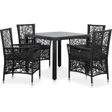 5-tlg. Garten-Essgruppe Poly Rattan Schwarz
