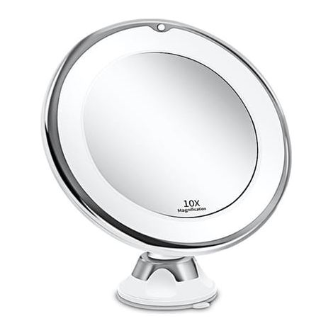 Espejo de maquillaje con aumento de 10x, luz LED, ventosa potente y funcionamiento a pilas, con luz natural regulable para baños (blanco). (1/5)