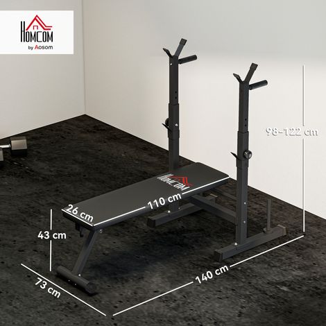 Banc de musculation pliable, réglable en hauteur sur 8 positions, support pour barre d'haltères en acier et polyuréthane, 140 x 73 x 98-122 cm, noir (1/5)
