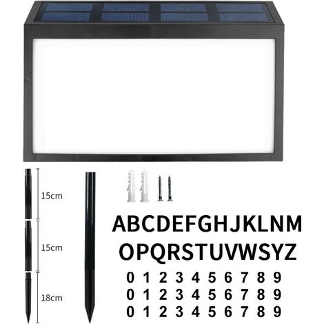 Numero de maison Lampe solaire exterieur avec piquets panneau d'adresse etanche avec chiffres pour pelouse allee blanc chaud + blanc froid (1/5)