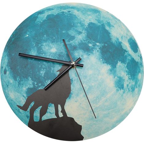 Horloge murale totem loup 30 cm, étanche, lumineuse, lune, décoration de chambre à coucher