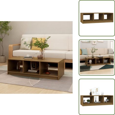 Table basse marron miel 110x50x34 cm bois de pin massif - Table Basse - Meuble Salon - Table D'appoint - Table Ronde - Bois Massif (1/5)