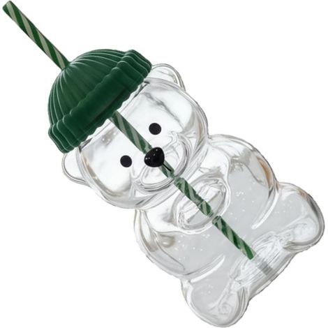 Tasse à paille ours, mug bébé mignon en verre borosilicate pour café, lait, thé, avec couvercle, 590 ml (20 oz). (1/5)