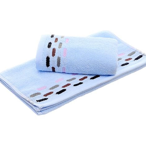 2 serviettes de bain en coton, 75x34 cm, absorbantes et douces, pour visage, cheveux et cuisine, unis jaune/rose/bleu (1/5)