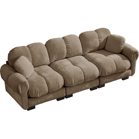 Sofá Modular de 3 Plazas en Chenilla, Cojín Móvil, Respaldo Curvado, Asiento Grueso, Marrón (1/5)