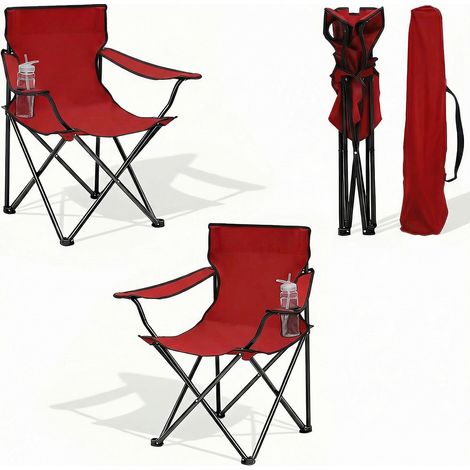 Chaise de Jardin Pliable – Capacité 140 kg, Tissu Oxford 600D. Porte-Gobelet, Sac Transport Inclus. Modèle (Rouge  2 pcs). (1/5)