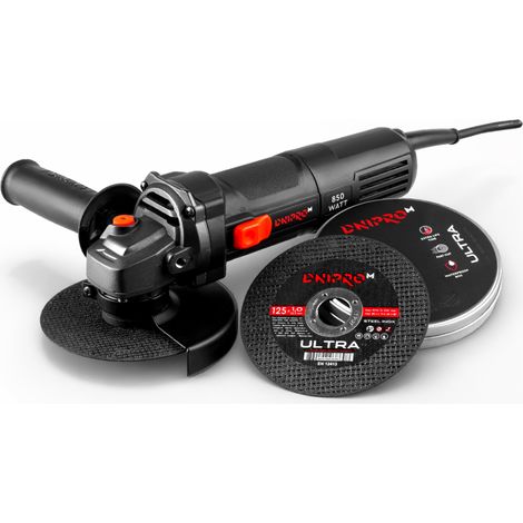 Dnipro-M Amoladora Angular 850W 125mm con Velocidad Regulable 4000-11000 rpm, Radial Pequeña y 10 Discos. Cable 3m, Corte Metal/Piedra/Cerámica/Ladrillo. GS-100S (1/5)