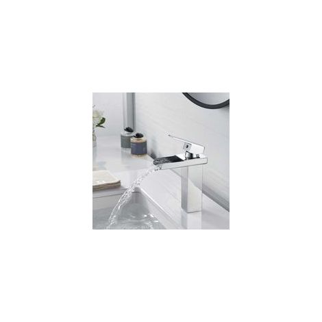 Grifo mezclador de lavabo tipo cascada de latón cromado – Caño ancho para un flujo eficiente – Conexión G3/8 – Fácil de limpiar