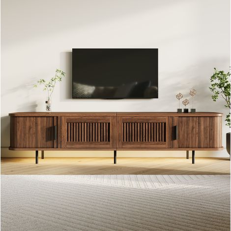 Mueble TV 180x40x44,5 cm efecto nogal con almacenaje para salón moderno FloraGrace (1/5)