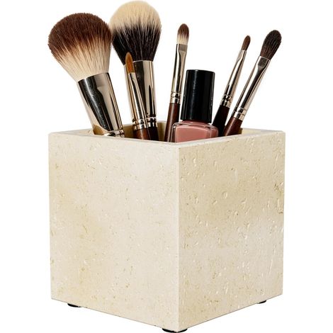 Gobelet en Pierre Véritable pour Salle de Bain,10x10x10cm,Travertin (1/5)