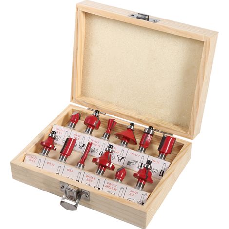 Set mit 12 Vollhartmetall-Holzfräsern, 8 mm Schaft, Holzkoffer (1/5)