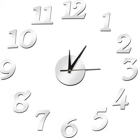 Frameless DIY Wall Clock, 19.7 Inch, Acrylic, Battery Operated, Modern Sticker, for Living Room, Bedroom, Silver (1/5)