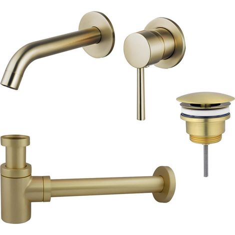 FugaFlow Eccelente Sobrado Slim Slim Kit mitigeur lavabo - robinet encastrable - bonde non-obturable - siphon design bas - PVD Laiton brossé (1/4)
