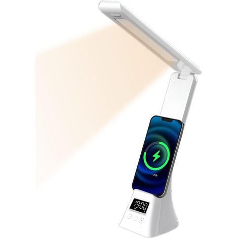 Rechargeable Desk Lamps, Foldable Arm Led Lamp with Wireless Charger, Adjustable Light Eye-Caring Lcd Display, Reusable Touch Control Desk Lamp, for Bedroom, Study (1/5)