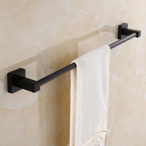 1 Porte-serviette acier inoxydable, finition noir mat, 600 mm, résistant 5 kg, salle de bain maison et hôtel (1/4)