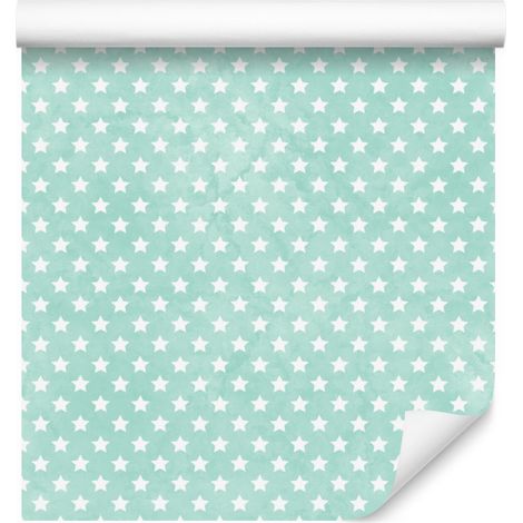 Carta da parati con stelle color menta, forme delicate per soggiorno e camera da letto 50x1000 cm (1/5)