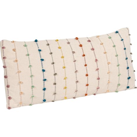 Oreiller en Coton Blanc avec Rayures brodées Multicolores (1/5)