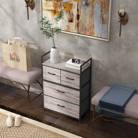 Meuble de rangement style industriel, commode 4 tiroirs tissu pliables amovibles 1 étagère, 60x29x85cm, gris