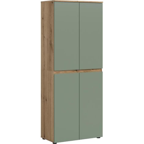 Scarpa Kleiderschrank 4 Türen Eiche Dekor, staubgrün.