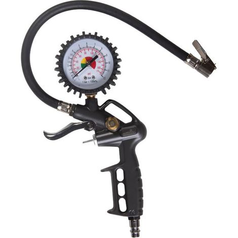 Reifenfüllpistole mit Manometer 0–12 bar Aluminiumgehäuse Schnellanschluss (1/5)