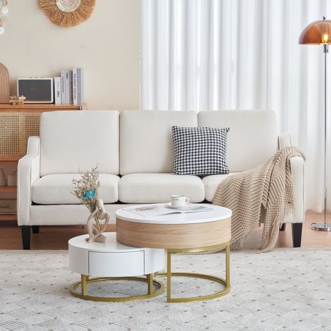 Plateau de table gigogne doré - ensemble de 2 tables pliantes avec tiroirs, design moderne et fonctionnel pour salon (1/5)