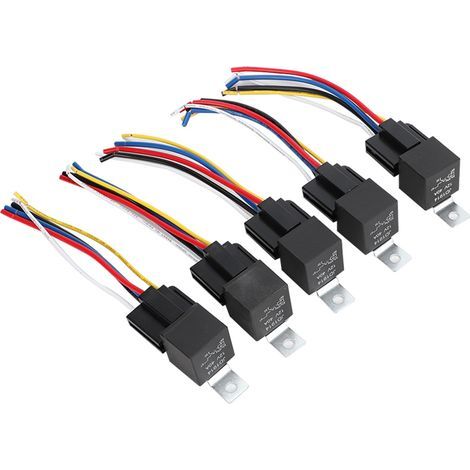 Juego de relés y zócalos, 5x Automotriz 12V 12 Voltios DC 40A AMP Juego de relés y zócalos SPDT 5 pines 5 cables Nuevo (1/5)