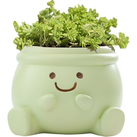 Cute face-shaped flower pot, small resin human head flower pot, suitable for indoor plants, fun smiley face flower pot, succulent plant pot, a good choice for birthday and Christmas gifts (green). (1/4)