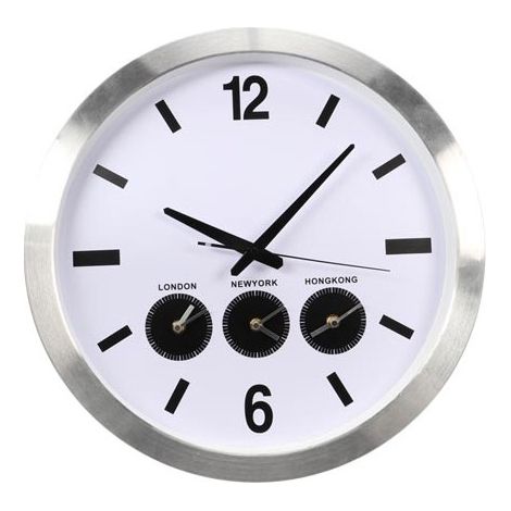 Horloge murale en aluminium avec 3 fuseaux horaires - à 45 5 cm